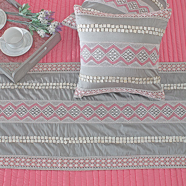 Mother Of Pearl Lace Pink & Grey Bed Runner