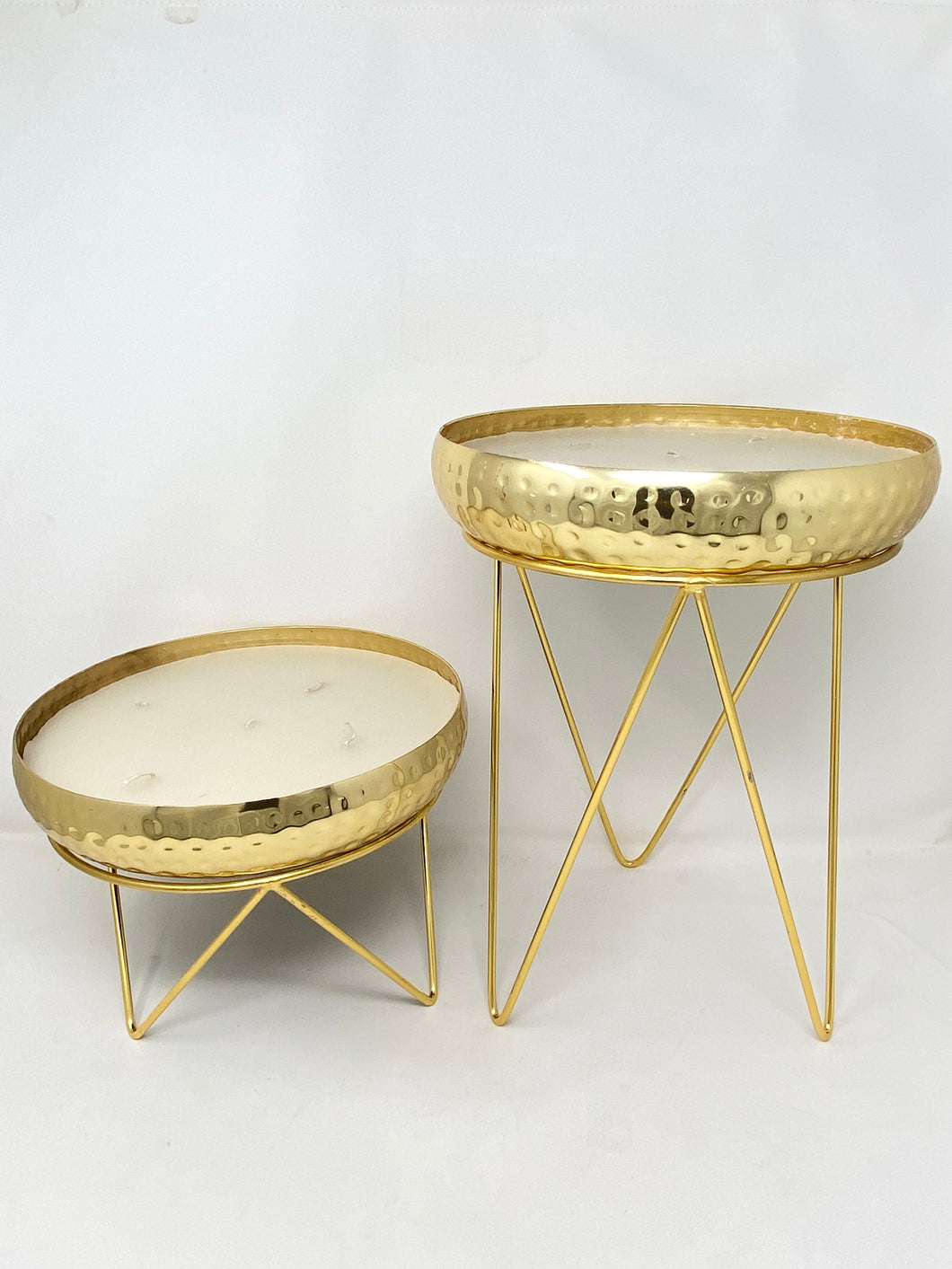 Gold Hammered Candle with Stand (set of 2)