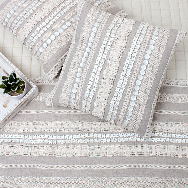 Mother Of Pearl Lace Linen Bed Runner