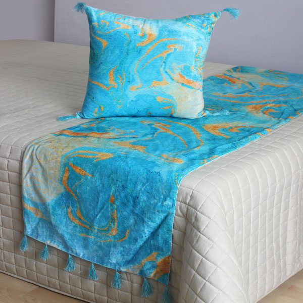 Aqua Marble Bed Runner with 2 cushions