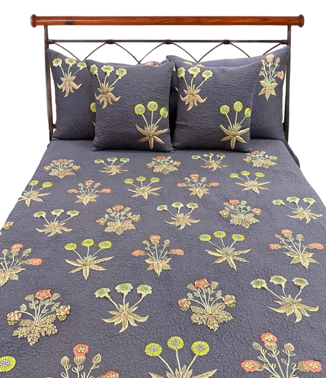 Embroidered Cotton Satin Finish Bed Cover