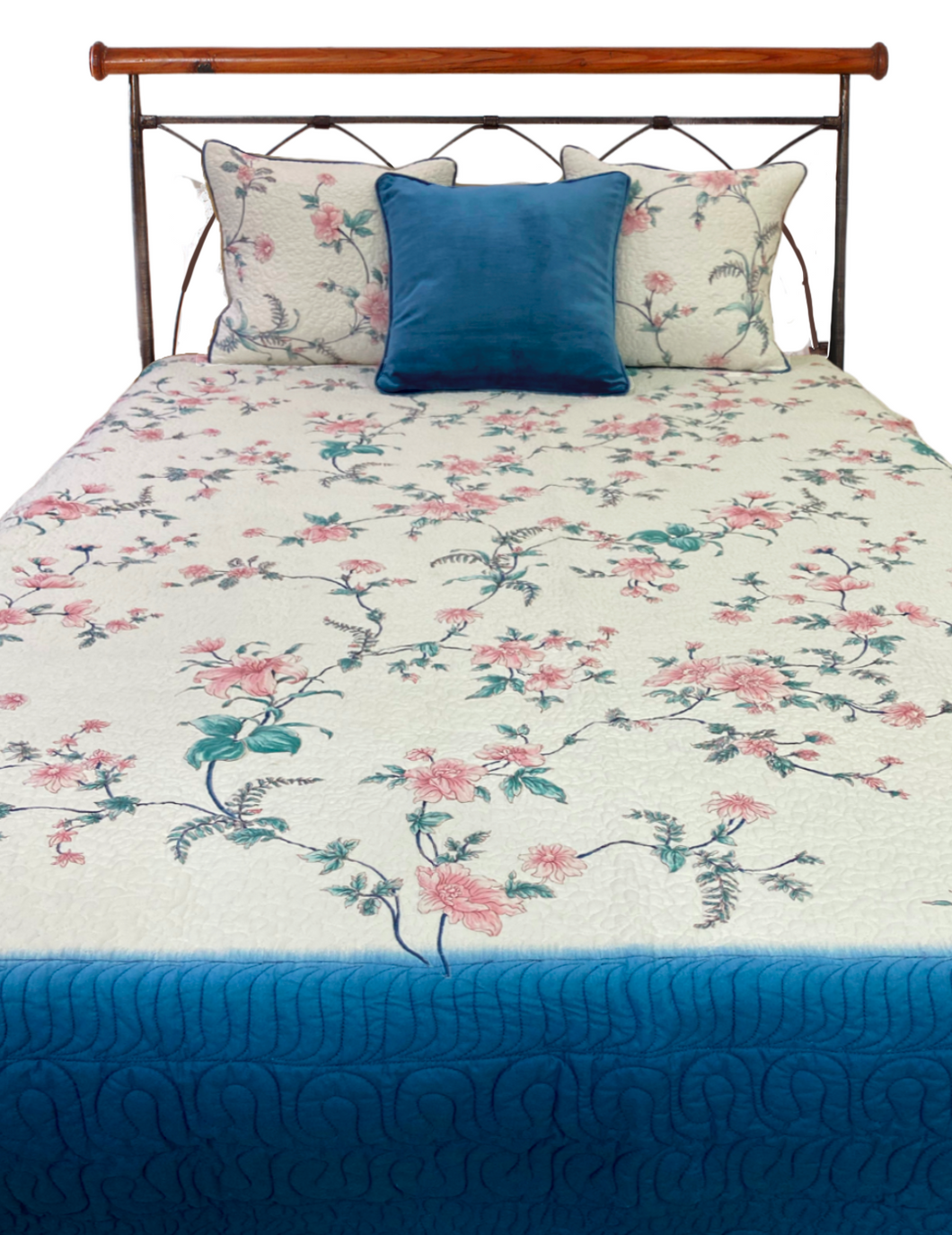 Ferns and Petals Aqua Blue Bed Cover