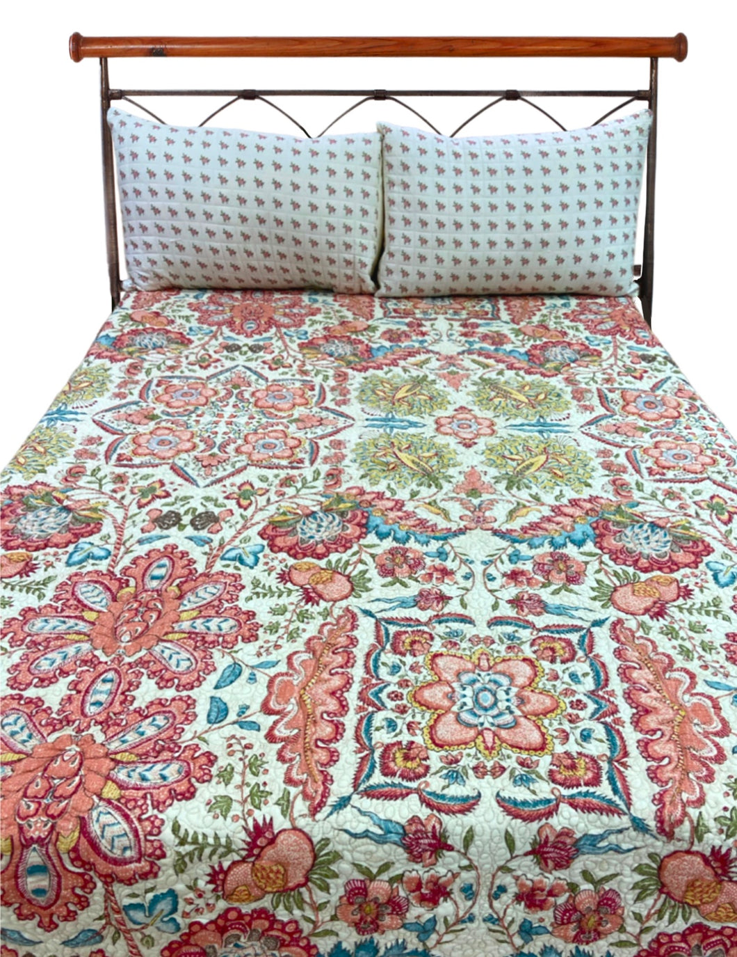 Floral Print Cotton Quilted Bed Cover