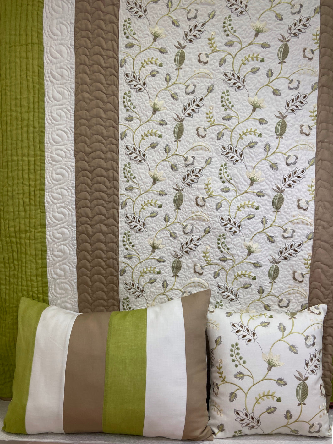 Ferns and Petals, Mint Green and Beige