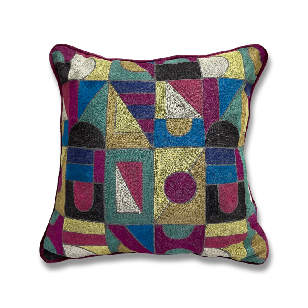 Polychromatic Embroidered Cushion Cover