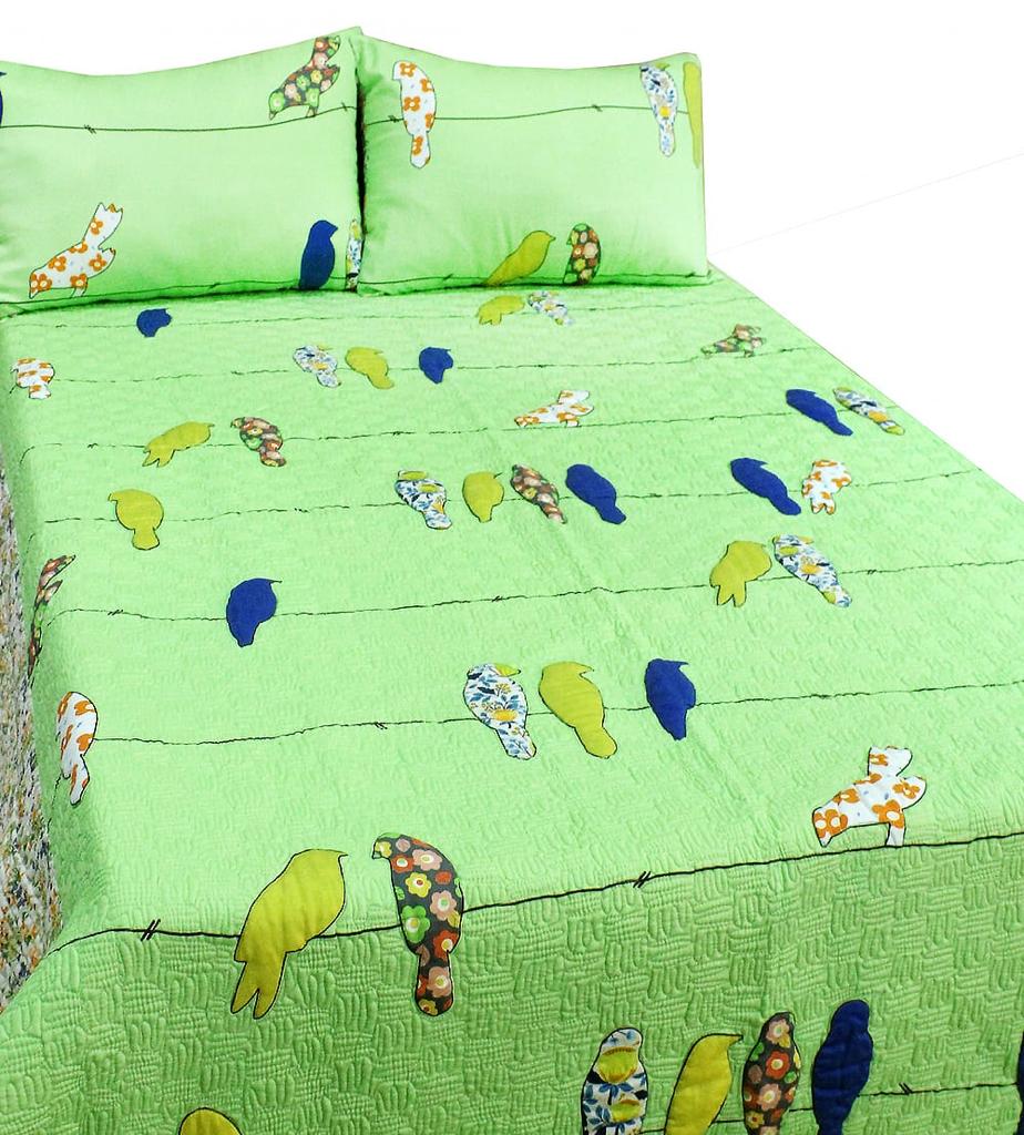 Bird Print Cotton Satin Bed Cover