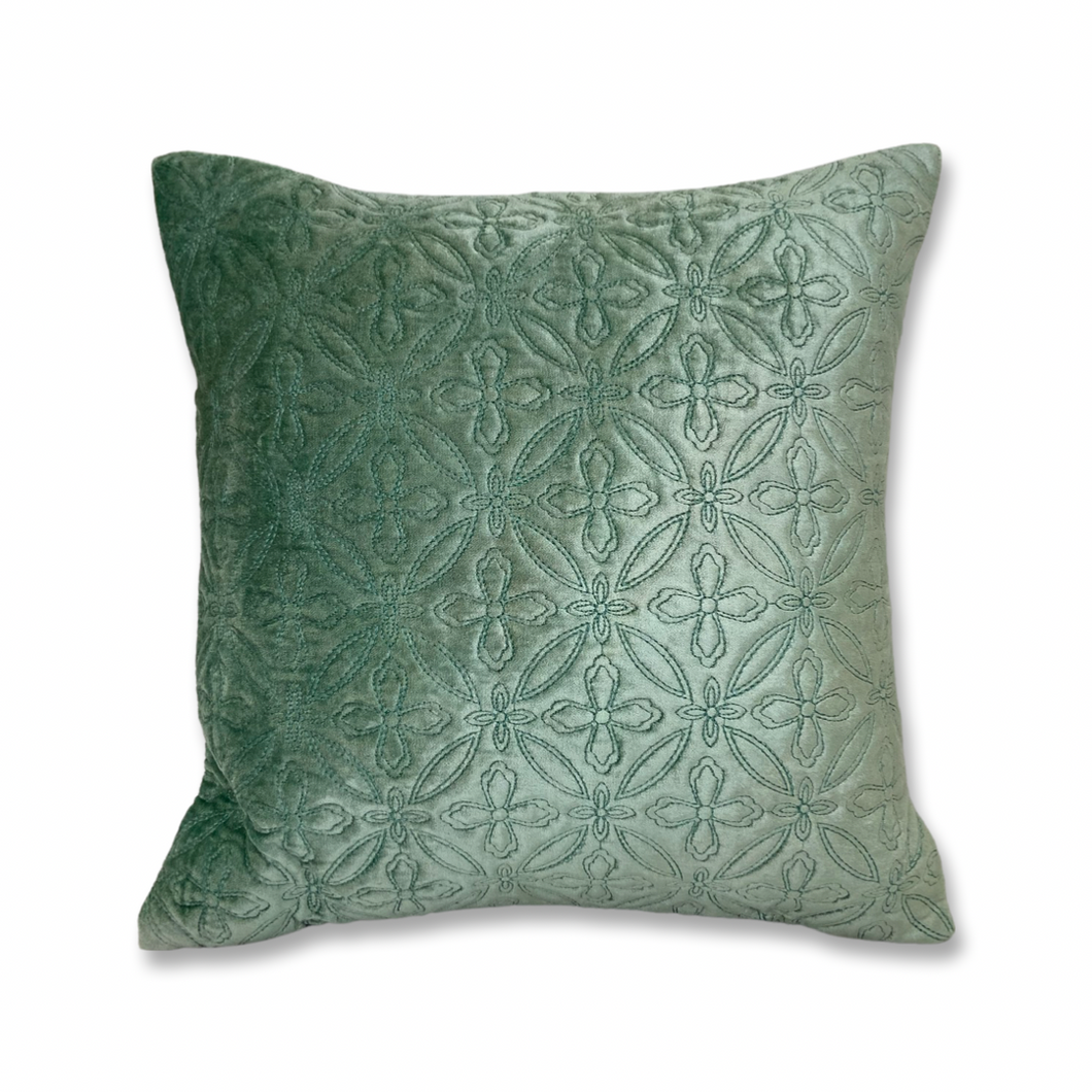 Sea Green Quilted Velvet Cushion Cover